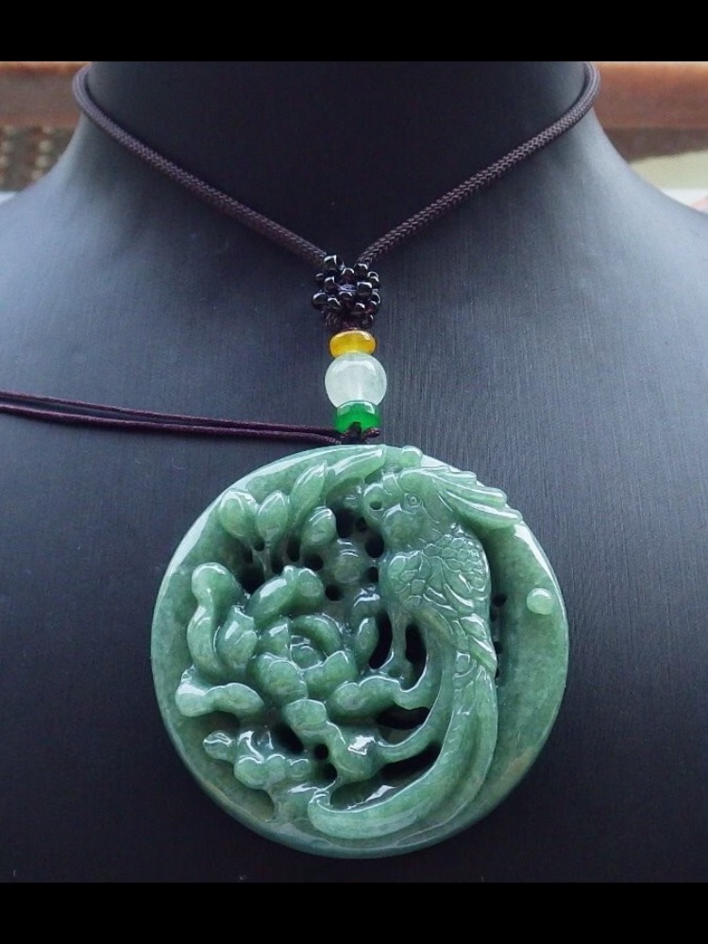 Certificate Jadeite Jade Pendant good fortune wealth Green Parrot flower